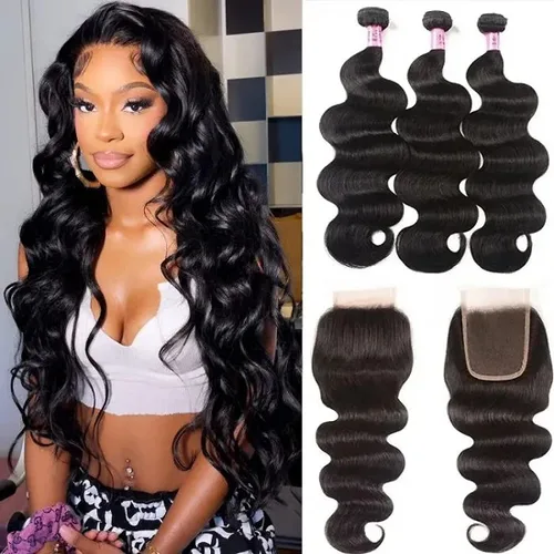 Miniatura 26 de UNice 4 manojos de cabello humano brasileño ondulado, 100% real, sin procesar, extensiones de cabello humano virgen, color negro natural, 20, 22