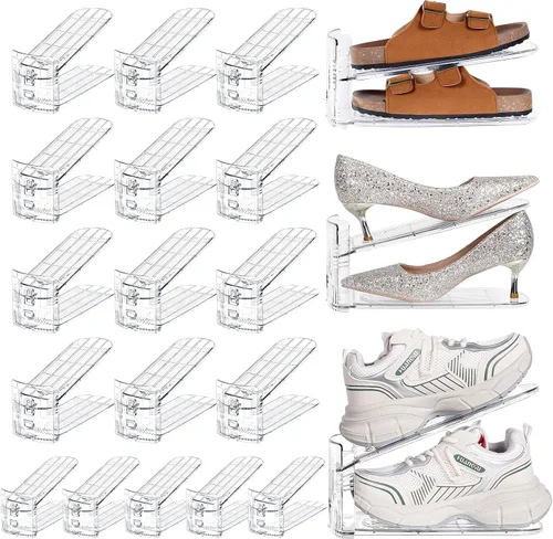 Miniatura 11 de TOPNEW Organizador de ranuras para zapatos para armario, paquete de 10 unidades, apilador de zapatos de nivel ajustable, organización