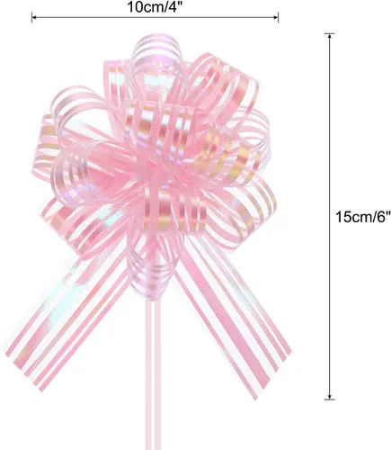 Miniatura 2 de MECCANIXITY 5 lazos metálicos de organza de 4 pulgadas para envolver regalos, color rosa claro para cestas de boda, regalos de Navidad, día de San