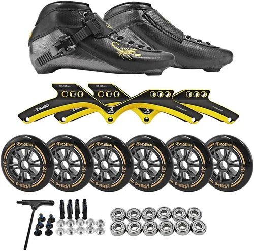 Miniatura 6 de Zapatos profesionales de patines de velocidad 3 ruedas para hombre 3X125MM ruedas grandes de fibra de carbono zapatos de patinaje negro en línea