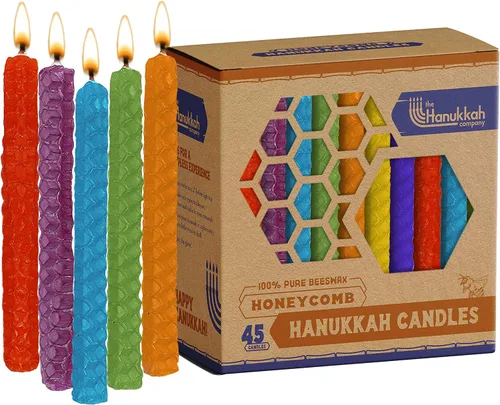 The Hanukkah Company - Velas de cera de abeja para Janucá - Tamaño estándar se ajusta a la mayoría de menorás - Velas naturales multicolores de cera