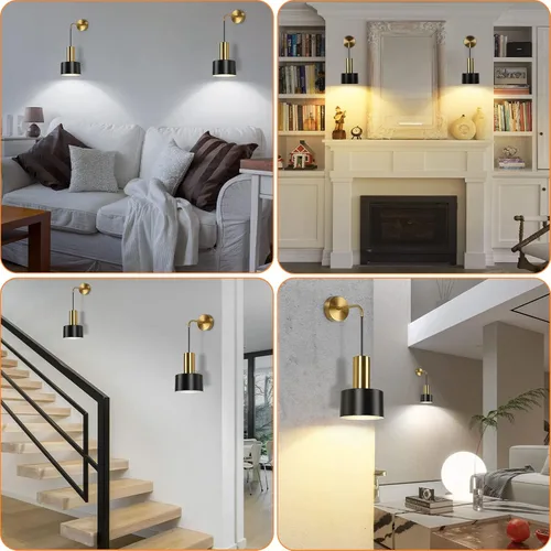 Miniatura 3 de VerRon Juego de 2 apliques de pared a pilas, luces de pared inalámbricas con control remoto, lámparas de pared regulables negras y doradas con Negro