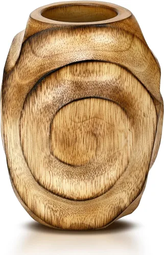 AeraVida Jarrón de madera tallado a mano con árbol de mango en espiral, color marrón, jarrón decorativo de mesa de 6.25 pulgadas, florero de madera