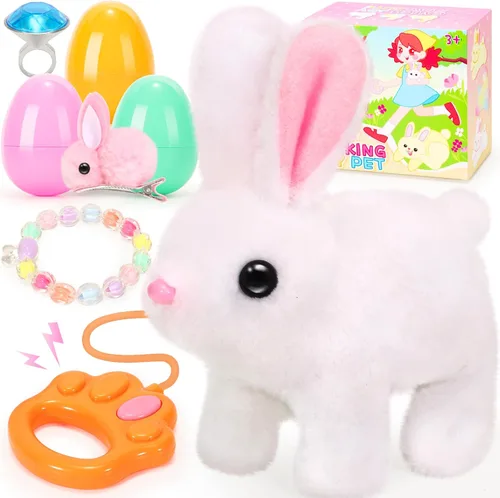 Miniatura 9 de CatchCute - Conejitos de peluche de Pascua para niños, conejo interactivo con sonidos, puede caminar y mover la cola con correa de control remoto