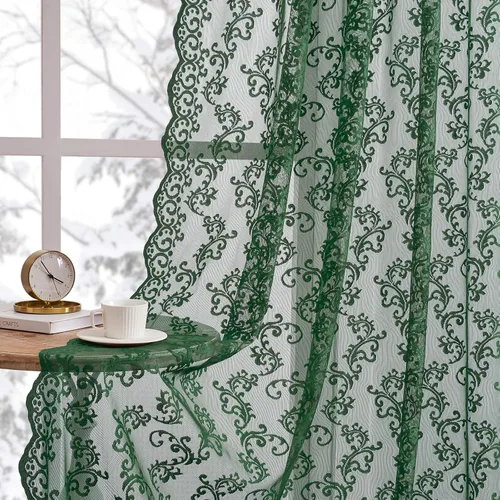 Miniatura 37 de Cortinas de encaje transparentes FOLKSIDE de 72 pulgadas de largo, juego de 2 cortinas florales victorianas de paisley para sala de estar, recámara