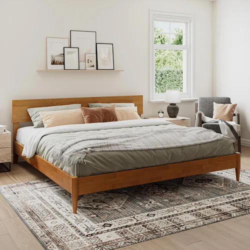 Miniatura 21 de AFI, Aria - Cama de plataforma moderna de perfil bajo de madera maciza, tamaño individual, color caramelo claro