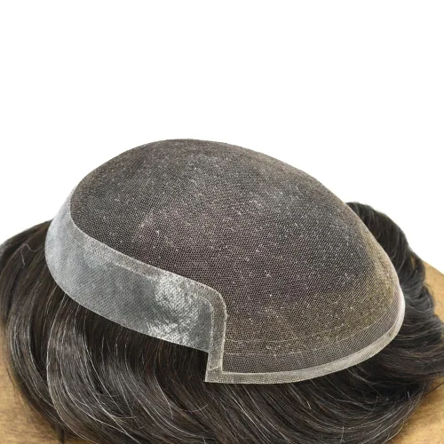 Miniatura 52 de Sistema de repuesto de cabello humano europeo con encaje frontal suizo para hombre, tupé para hombre, pieza de cabello, nudo blanqueado, línea #17