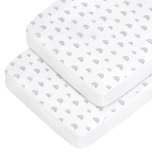 Miniatura 14 de Sábanas de cuna para niña, paquete de 2 sábanas para cuna estándar y colchón de cama infantil, sábana bajera ajustable transpirable y suave
