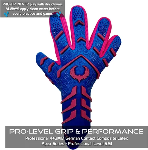 Miniatura 4 de Guantes de portero profesionales sin correa Renegade GK Apex (tallas 6-12, nivel 5.5) 4+5MM de agarre de contacto de corte negativo Guantes