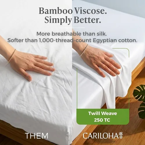 Miniatura 3 de Juego de sábanas de bambú clásico de Cariloha de 4 piezas – Sábanas y fundas de almohada más suaves (matrimonial, blanco)