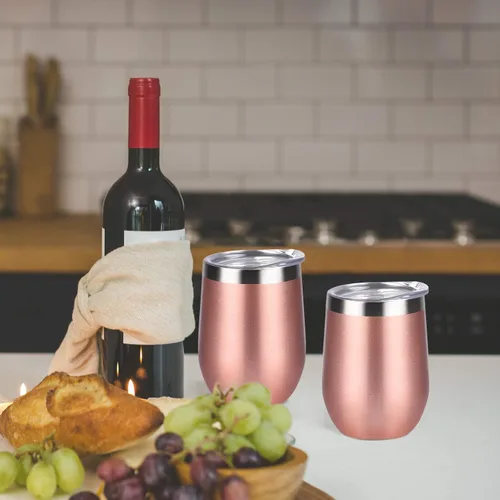 Miniatura 2 de Vaso de vino de acero inoxidable de 12 oz, doble pared con aislamiento al vacío con tapa y pajita, vaso de vino sin tallo de acero inoxidable