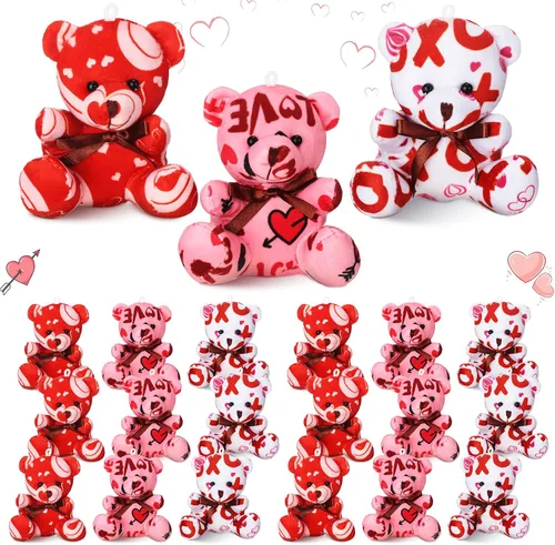 Miniatura 12 de Haull 18 piezas de corazones de conversación de San Valentín, osos de peluche a granel para niños, pequeños animales de peluche suaves de 4