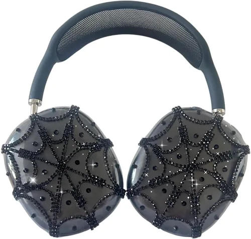 Funda con arañas de strass para AirPods Max, funda de auriculares con purpurina negra para Apple Airpods Max, lindas cubiertas de Airpod Pro Max