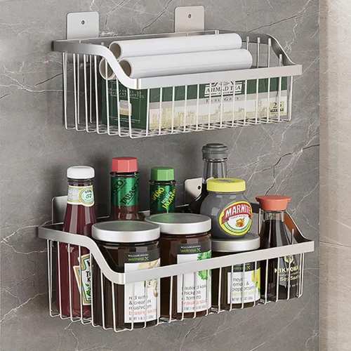 Miniatura 12 de SUS304 - Cestas de almacenamiento colgantes de acero inoxidable para montaje en pared, estante de almacenamiento de alambre de metal para cocina