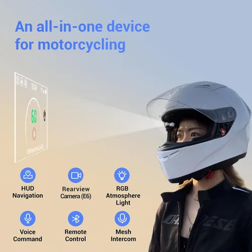 Miniatura 2 de Casco de Motocicleta E6+ HUD, Pantalla de Visualización Frontal, Bluetooth, GPS, CarPlay, Android Auto, Intercomunicador de Malla, Cámara de Visión