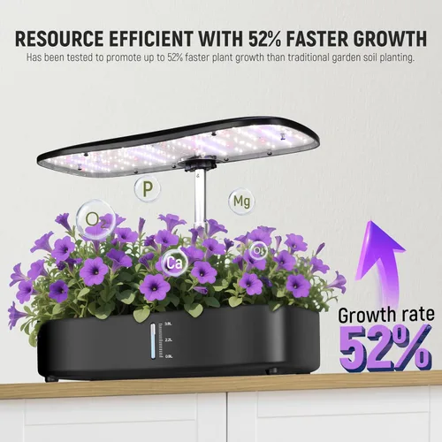 Miniatura 3 de NEEWER Basics - Kit de sistema de cultivo hidropónico con luz LED para plantas, 3 modos de crecimiento/12 vainas/temporizador/LCD/bomba silenciosa