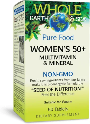 Natural Factors Whole Earth & Sea - Multivitamínico y mineral para mujer 50+ - Multivitamínico diario con calcio, selenio y más - Apoya la salud