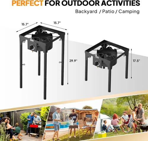 Miniatura 6 de ROVSUN 100,000 BTU Estufa de Gas Portátil para Acampar, Quemador de Propano para Exteriores con Regulador de 20psi, Cocina de Campamento de Alta
