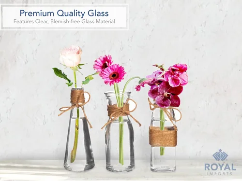 Miniatura 2 de Royal Imports Jarrón de cristal transparente, centro de mesa pequeño de un solo tallo, mini tarros florales decorativos, decoración rústica