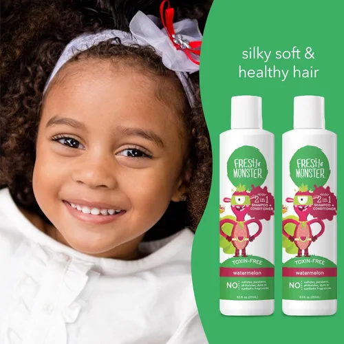 Miniatura 5 de Fresh Monster Champú y Acondicionador 2 en 1 para niños, sin toxinas, hipoalergénico, champú y acondicionador sin lágrimas para niños, sandía