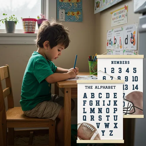 Miniatura 7 de BONETAT Póster de números y alfabeto para guardería de niños pequeños, decoración de pared para sala de juegos, tabla de pared ABC, decoración