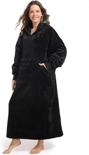 Miniatura 14 de FUSSEDA - Sudadera con manta portátil de gran tamaño, forro polar cálido y grueso con capucha sherpa acogedora con bolsillos y mangas. Regalo