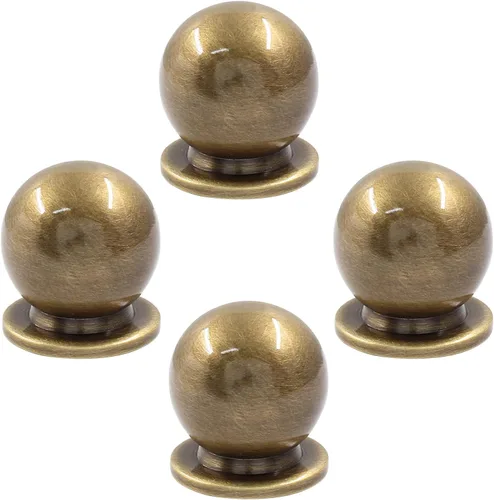 Miniatura 20 de Jiozermi Paquete de 4 mini pomos redondos de latón macizo, tiradores de latón de 3/4 pulgadas de diámetro, tiradores de cajones dorados pequeños, Oro