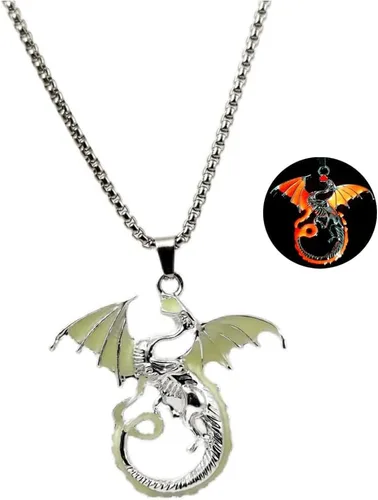 Collar con colgante de dragón de animal para hombre, luminoso, tribal, tótem volador, collar para mujeres, hombres, adolescentes, joyería que brilla