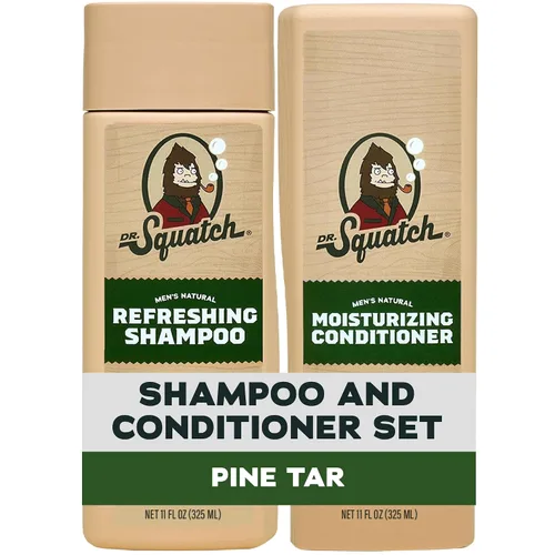 Dr. Squatch Paquete de Cabello Natural para Hombres - Cabello Saludable y de Aspecto Abundante - Champú de Alquitrán de Pino (8 fl oz),