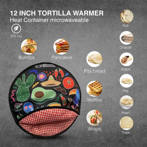 Miniatura 4 de Tortillada - Calentador de tortilla de 12 pulgadas/recipiente de calor para microondas hecho de algodón/poliéster (negro)