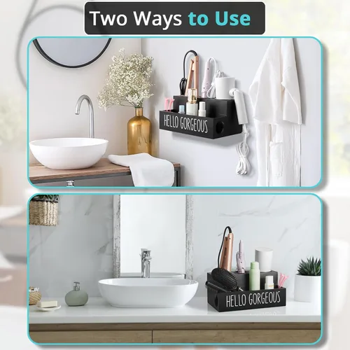 Miniatura 5 de Bivvclaz Organizador de Herramientas para el Cabello, Soporte de Secador de Pelo de Madera para Encimera, Organizador de Herramientas Calientes