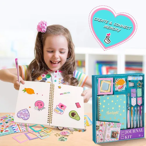 Miniatura 6 de Kit de diario de bricolaje para niñas, juego de álbumes de recortes y suministros de diario, regalos de cumpleaños para niñas adolescentes