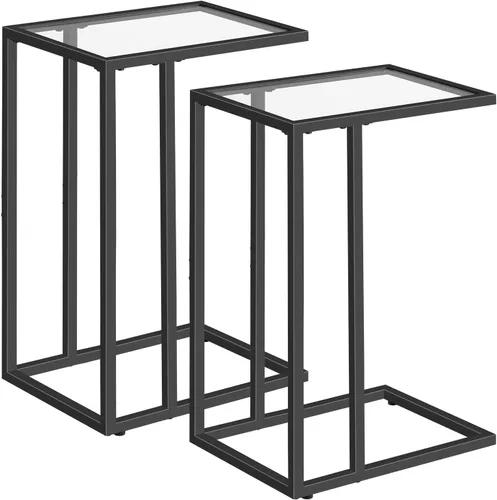Miniatura 10 de HOOBRO Mesa auxiliar en forma de C, mesa auxiliar para sofá, mesa de sofá para espacio pequeño con vidrio templado, marco de metal, estilo moderno