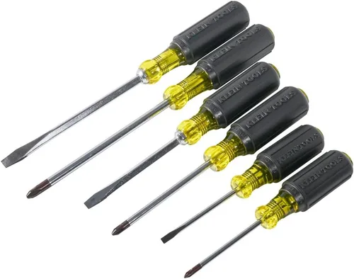 Miniatura 9 de Klein Tools 85074 Juego de destornilladores de 6 piezas, fabricado en Estados Unidos, incluye 3 cabezales planos multiusos, 3 Phillips, comodidad
