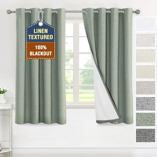 Miniatura 54 de H.VERSAILTEX - Cortinas 100% opacas con aislamiento térmico, texturizadas, de lino, con bloqueo de calor y luz completa, p/sala de estar y Roble