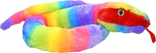 Wild Republic Serpiente de felpa, tela arcoíris, arcoíris, regalo para niños, juguete de peluche, 54 pulgadas, botellas de agua recicladas de relleno