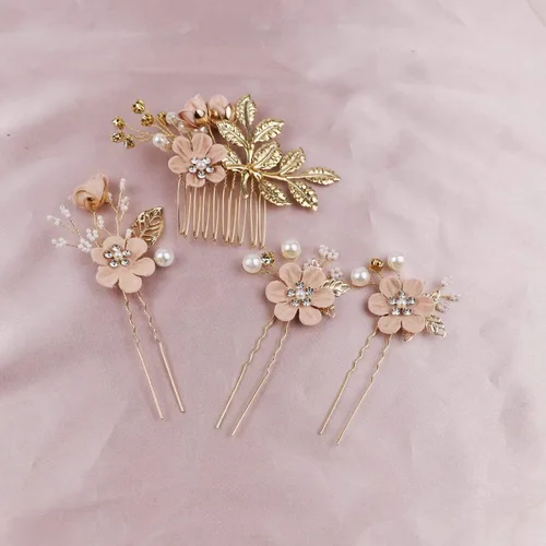 Miniatura 6 de BOYIVI 4 accesorios para el cabello de boda, peines y alfileres para el cabello de novia con perlas rosas, tenedores de pelo vintage para novias