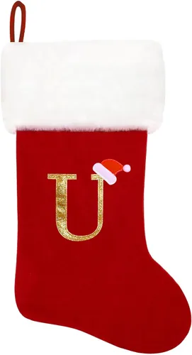 Miniatura 196 de Calcetines de Navidad bordados de 20 pulgadas con monograma, terciopelo negro con puño de felpa blanca supersuave, adornos clásicos para decoración