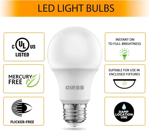 Miniatura 3 de Bombilla LED equivalente a 60 W, 800 lúmenes, bombillas con forma A19, 2700 K, blanco cálido, no regulable, certificación UL, base E26 de 9 W