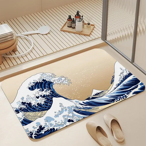 Miniatura 14 de Alfombras de baño de diatomáceas, bonita decoración de baño de gatos, alfombra de baño antideslizante con flores rosadas, de secado rápido, fácil