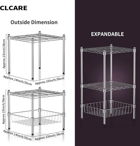 Miniatura 2 de Estante apilable ajustable, apilable y expandible, unidad de almacenamiento resistente, estante organizador de gabinete (plateado, 1 nivel)