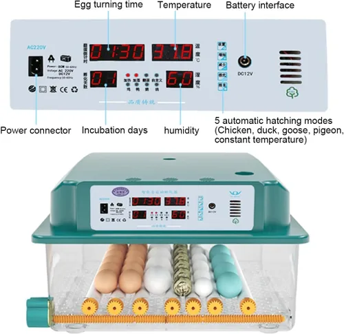 Miniatura 6 de YXCKG Incubadora digital automática de 120 huevos para incubar huevos de gran capacidad con vela de huevos, girador automático de huevos
