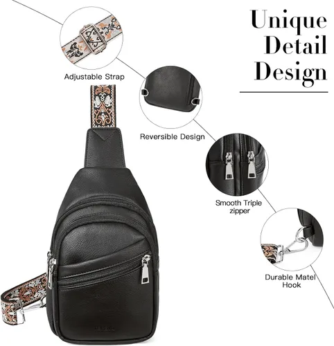 Miniatura 32 de Telena Bolso bandolera para mujer, bolso cruzado para mujer, cangurera de cuero vegano con correa ajustable