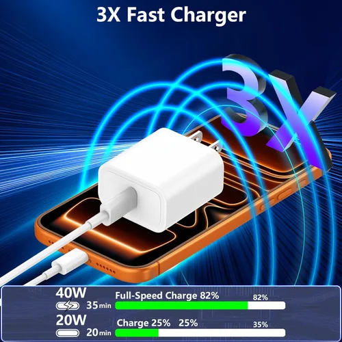 Miniatura 5 de Cargador para iPhone 17 Pro Max de carga rápida, adaptador de corriente dinámica de 40 W con cable USB-C de 60 W tejido máximo de 6 pies