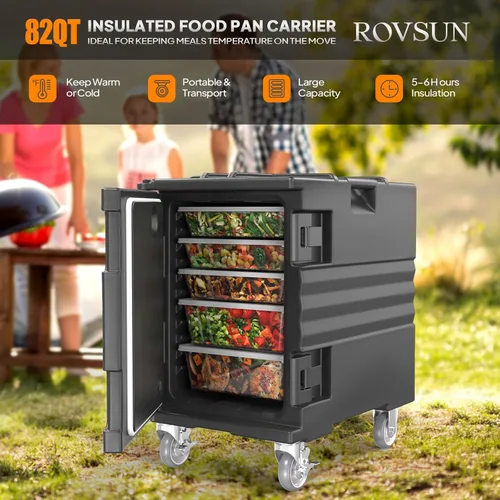Miniatura 2 de ROVSUN Caja Calentadora de Alimentos, Porta Comida Aislada con Ruedas Bloqueables Dobles Hebilla y Asas, Cajas Calientes Apilables para Restaurante