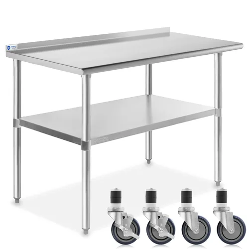 Miniatura 9 de Gridmann. Mesa de preparación y trabajo para cocina comercial, hecha en acero inoxidable con 4 ruedas con protectores contra salpicaduras. Varios