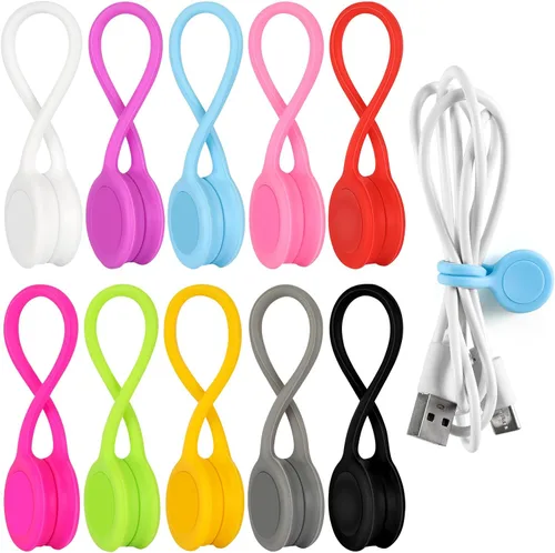 10 bridas magnéticas reutilizables, organizador de cables magnético de 4.3 pulgadas, lazos de silicona con imán fuerte para oficina, escuela, hogar,