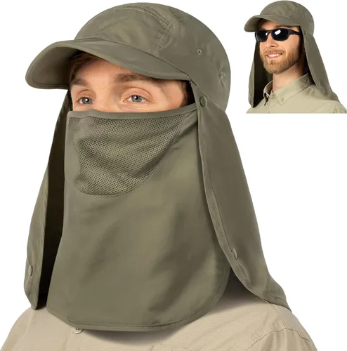 Miniatura 14 de SUN CUBE Sombrero de sol de pesca con solapa para el cuello y cubierta facial, UPF50+ gorra de protección UV de ala ancha para hombres y mujeres