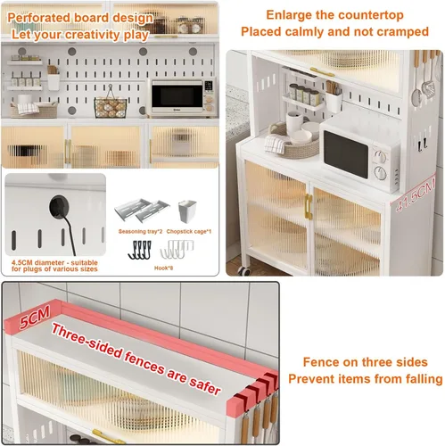 Miniatura 2 de Estantes de pie para panadero, estante de almacenamiento de cocina de 5 niveles con almacenamiento, estante de almacenamiento de cocina con ruedas