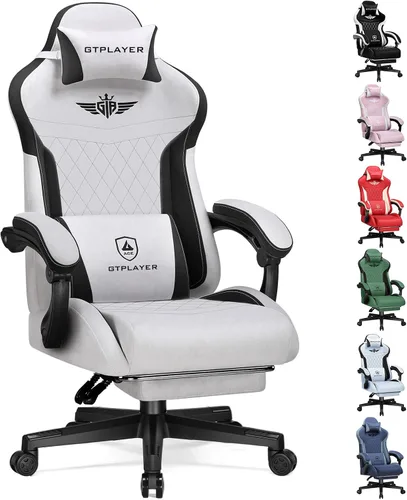 Miniatura 8 de GTPLAYER Silla de juegos con reposapiés, silla de juegos grande y alta, silla de oficina de computadora con soporte lumbar para adultos, silla